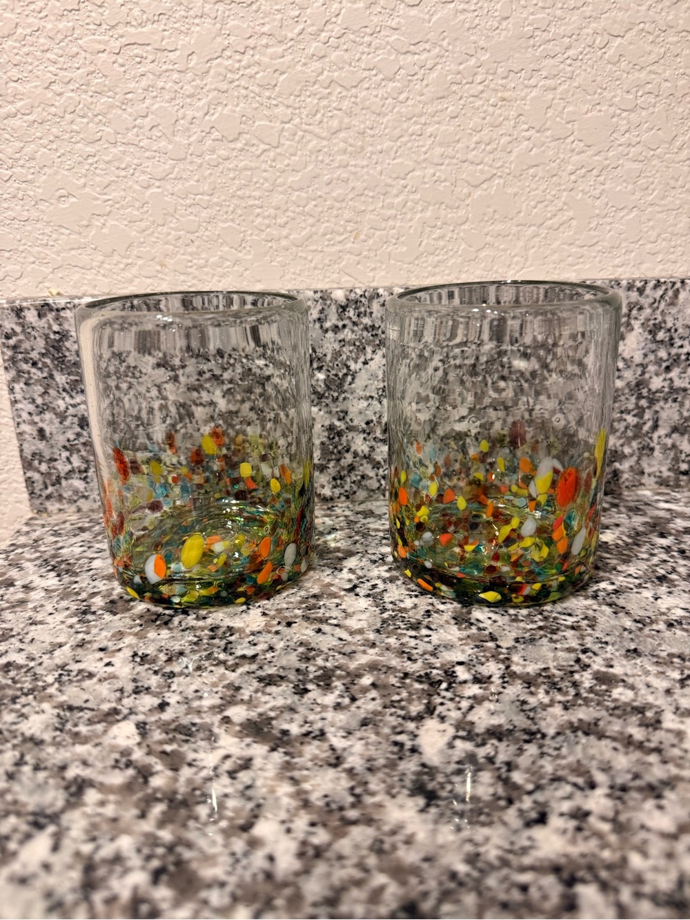 Confetti Handmade Speckled Art Glass Tumblers W/Bubbles - Set of 2